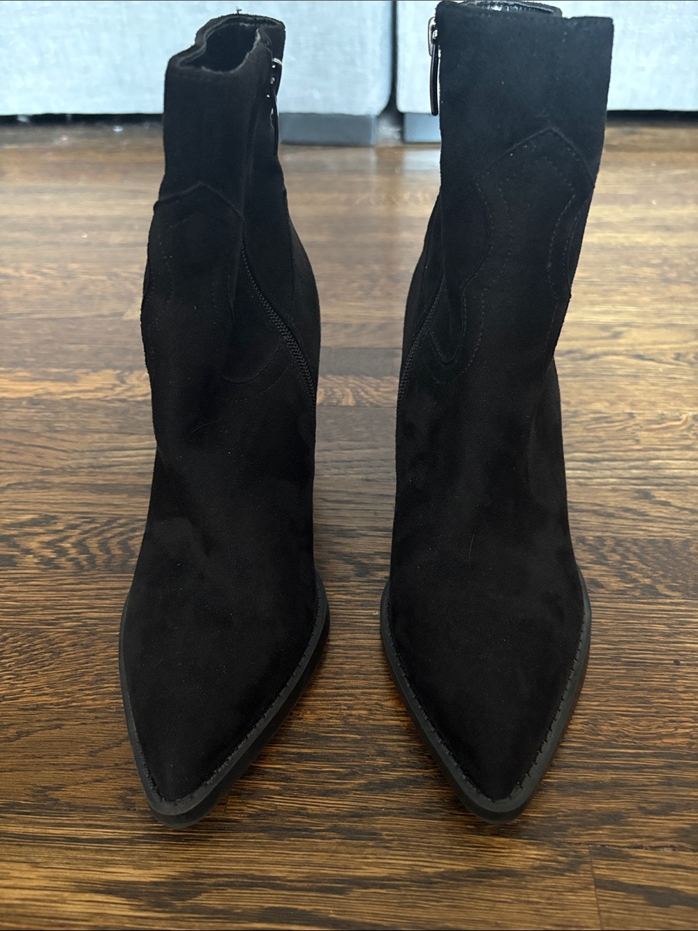 Nine West Black Suede Pointed Toe Ankle Booties